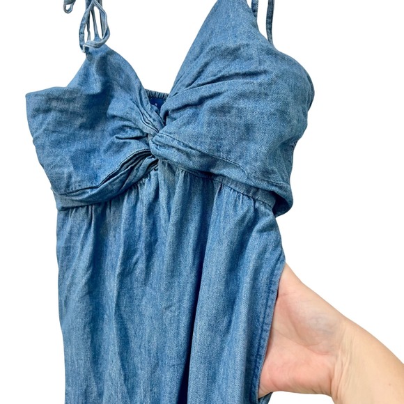 Old Navy Womens Blue Chambray Jumpsuit Twist Front‎ Tie Strap Wide Leg Medium - Picture 4 of 7